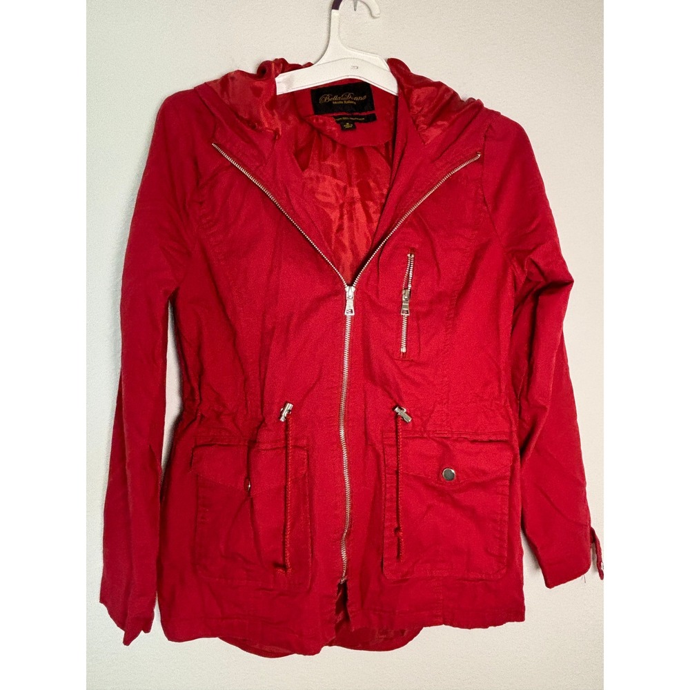 Bella Donna Moda Italiana Red Utility Jacket Hooded Zip Up Anorak Womens Medium